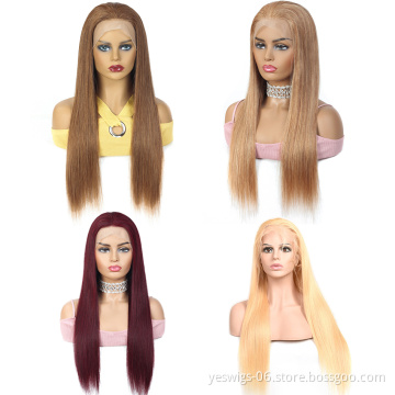 High Quality Color 613# 27# 30# 99J# Lace Front Wig 100% Human Hair Wigs With Baby Hair Straight Preplucked wigs Indian hair